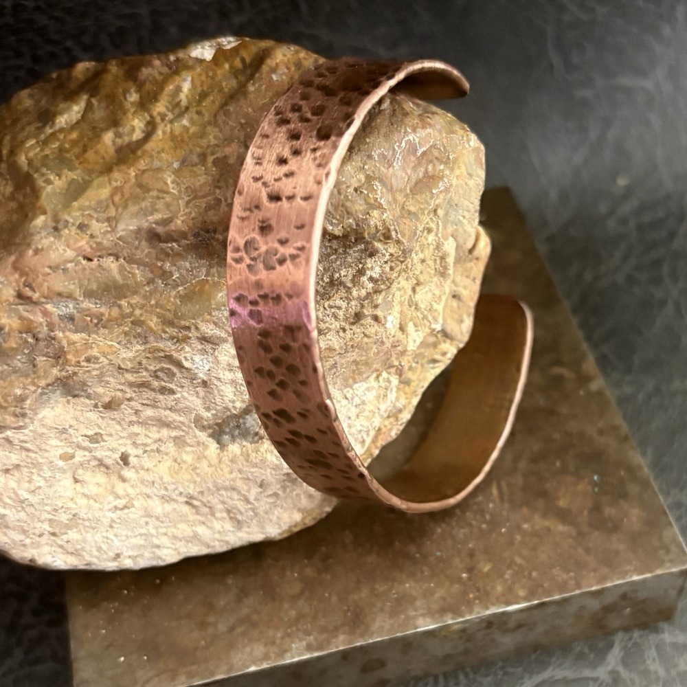 Brutalist Modernist Men's Dimple Hammered Thick Pure Copper Cuff Bracelet Viking